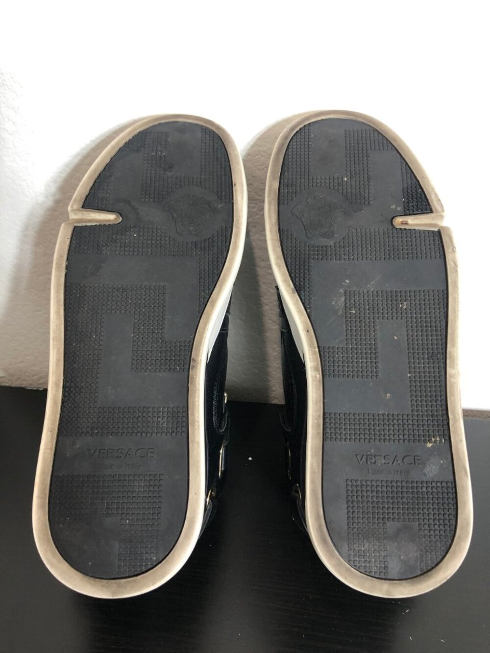 Versace Medusa High Top Sneakers – Black Leather Gold Hardware – Men’s Size 44 - Picture 12 of 14